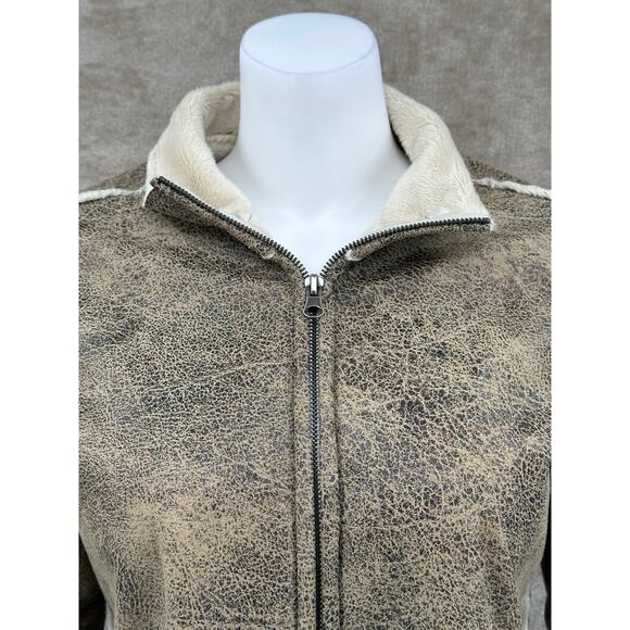 True Grit Jacket Womens Small Tan Fleece Lined Metallic Zip Outerwear Travel USA - Picture 2 of 10